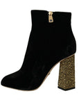 Dolce & Gabbana Black Velvet Crystal Square Heels Shoes