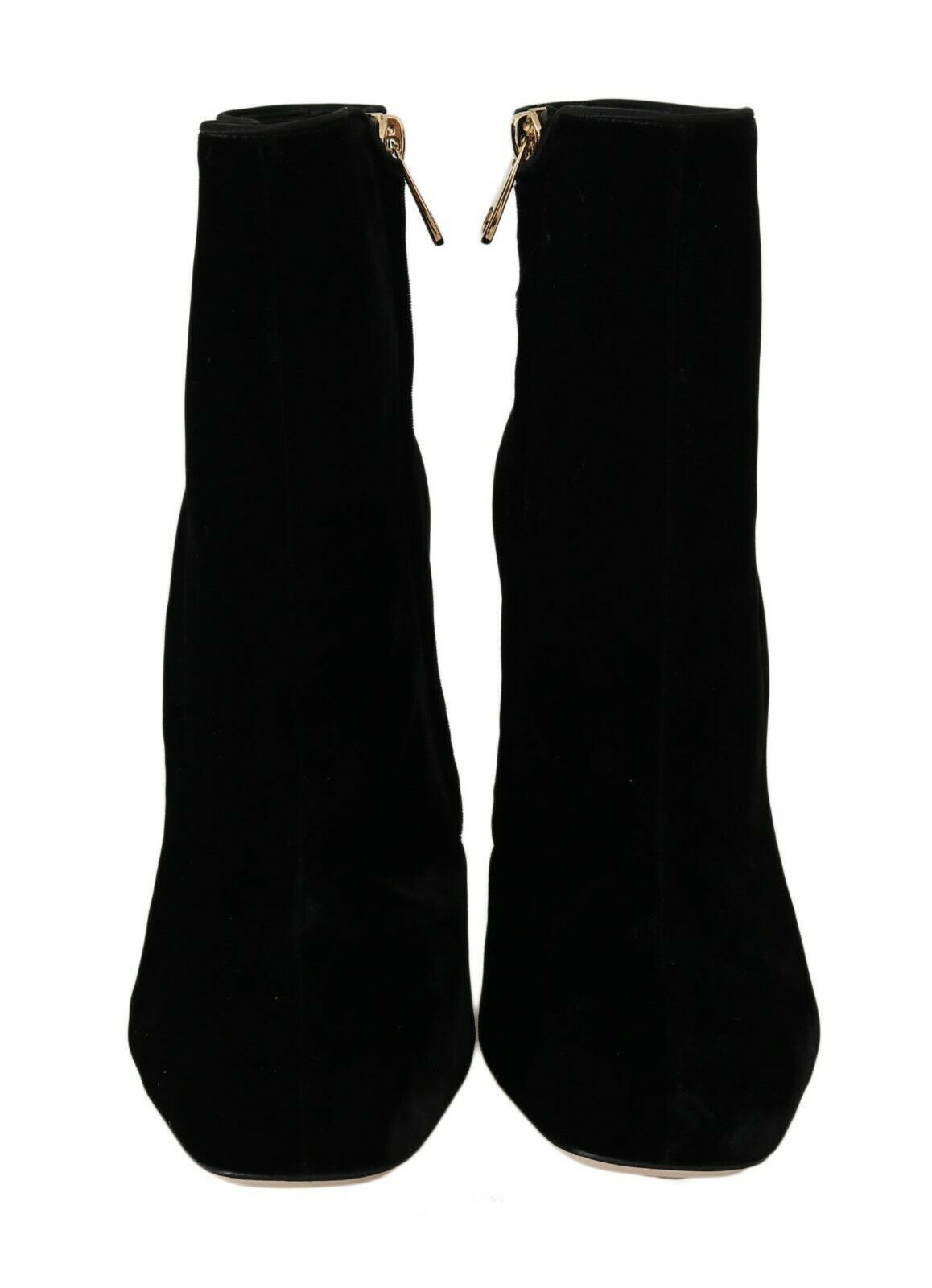 Dolce &amp; Gabbana Black Velvet Crystal Square Heels Shoes