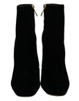 Dolce & Gabbana Black Velvet Crystal Square Heels Shoes