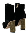 Dolce & Gabbana Black Velvet Crystal Square Heels Shoes
