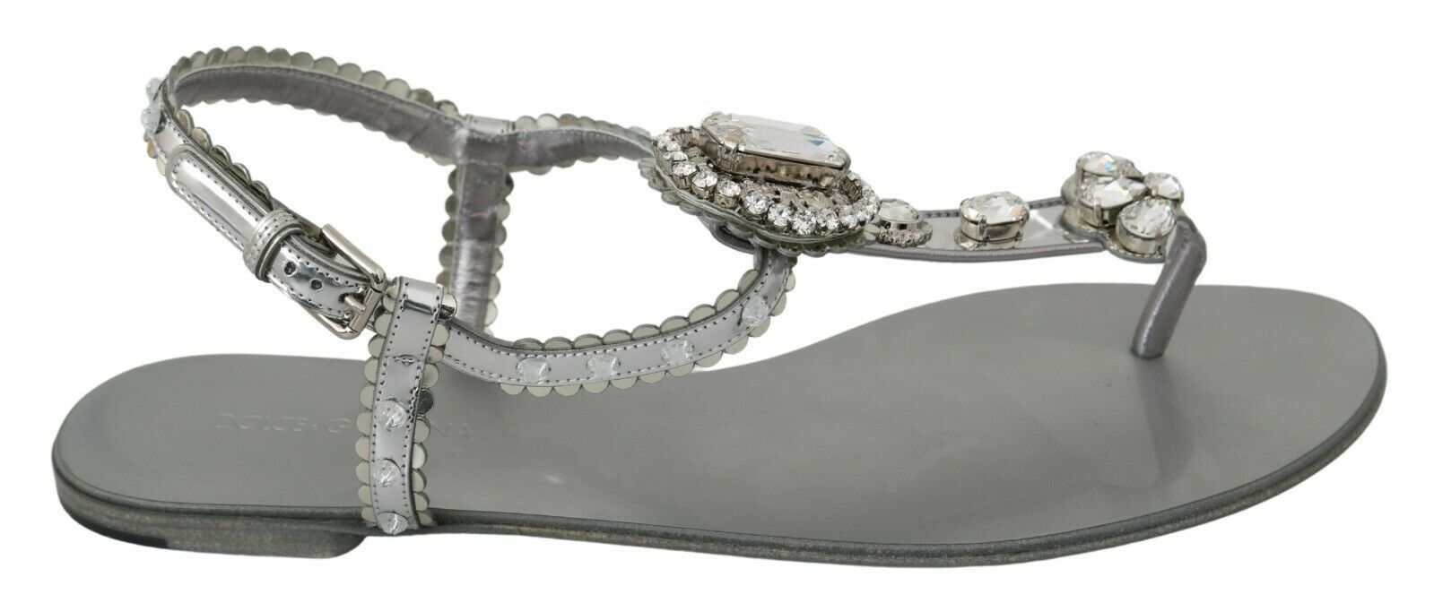 Dolce &amp; Gabbana Silver Crystal Sandals Flip Flops Shoes