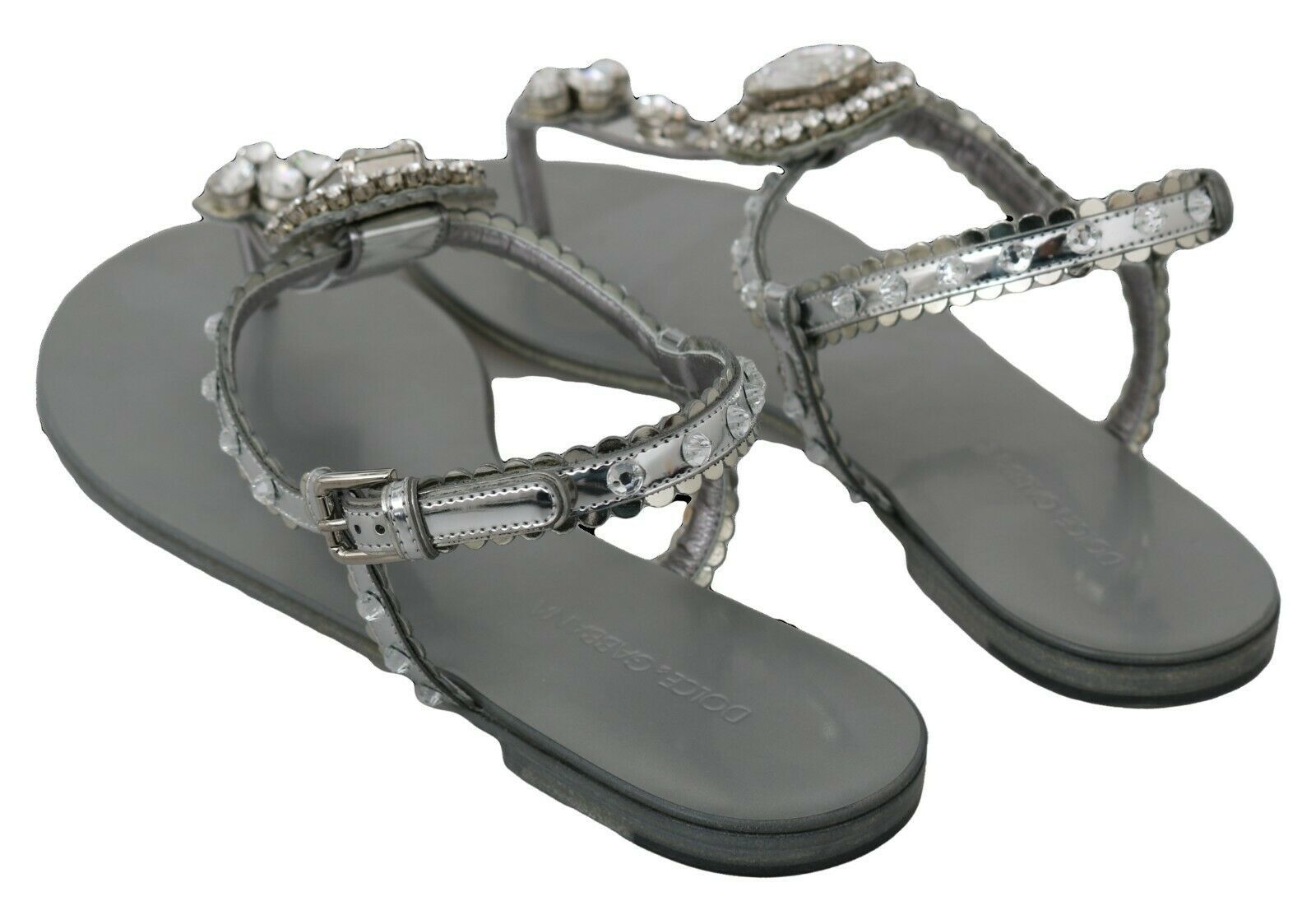 Dolce &amp; Gabbana Silver Crystal Sandals Flip Flops Shoes