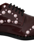 Dolce & Gabbana Bordeaux Leather Crystal Pearls Formal Shoes