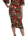 Dolce & Gabbana Red Floral Sheath Midi Silk Stretch Dress