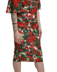 Dolce & Gabbana Red Floral Sheath Midi Silk Stretch Dress
