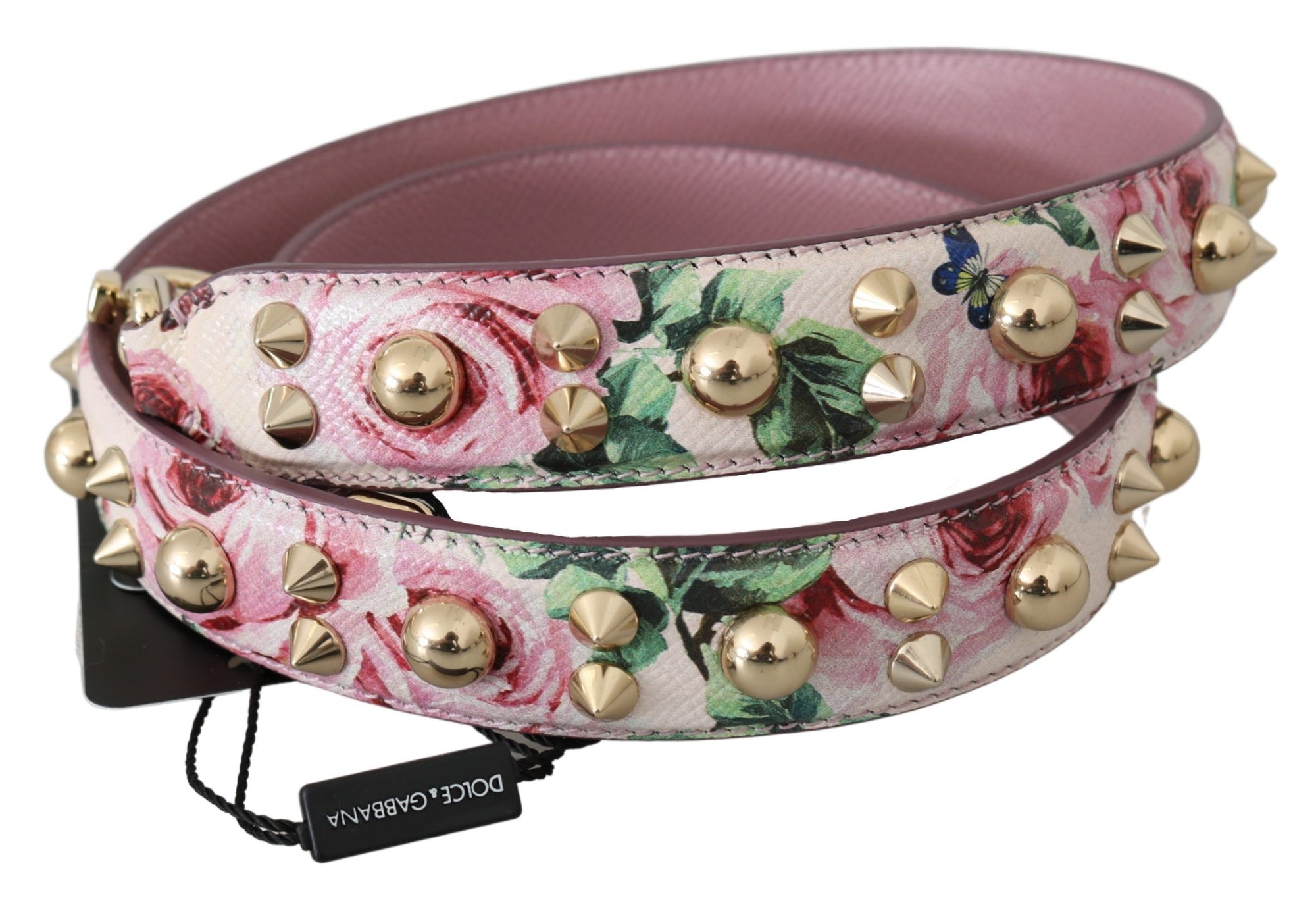 Dolce &amp; Gabbana Pink Floral Leather Stud Accessory Shoulder Strap
