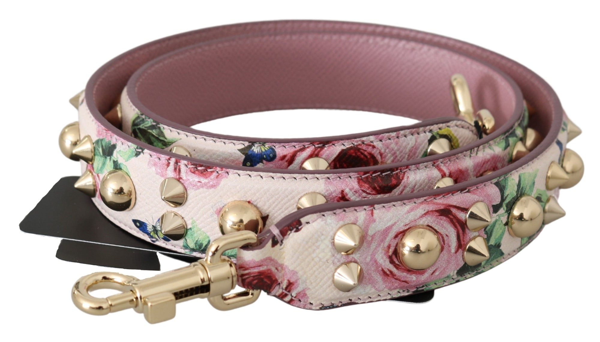 Dolce &amp; Gabbana Pink Floral Leather Stud Accessory Shoulder Strap