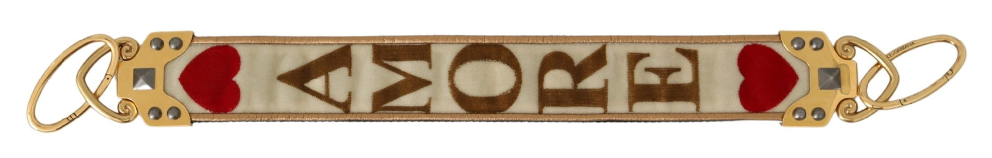Dolce &amp; Gabbana Gold White Textile Leather AMORE Shoulder Strap