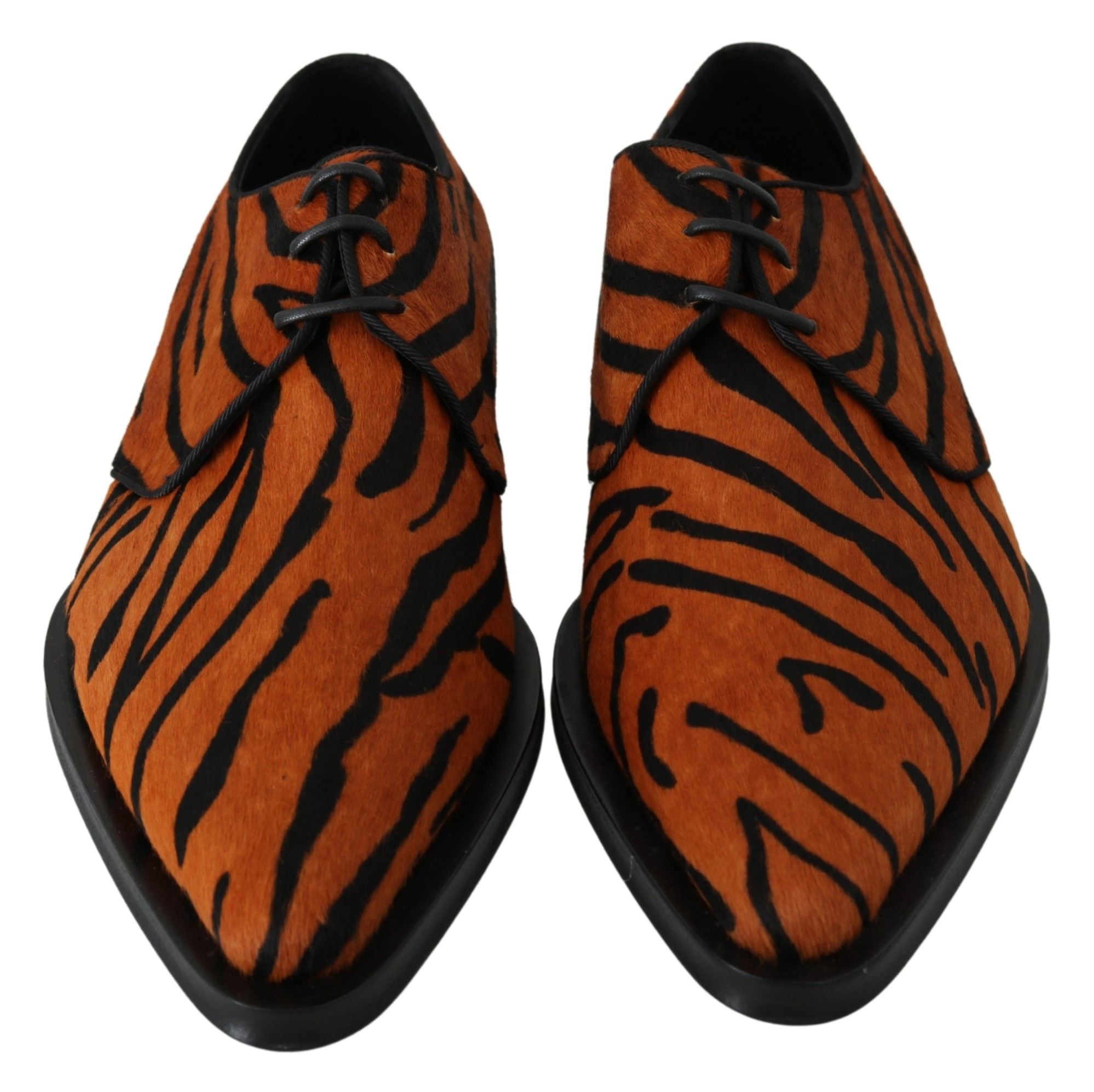 Dolce &amp; Gabbana Orange Pony Hair Formal Dress Broque Shoes