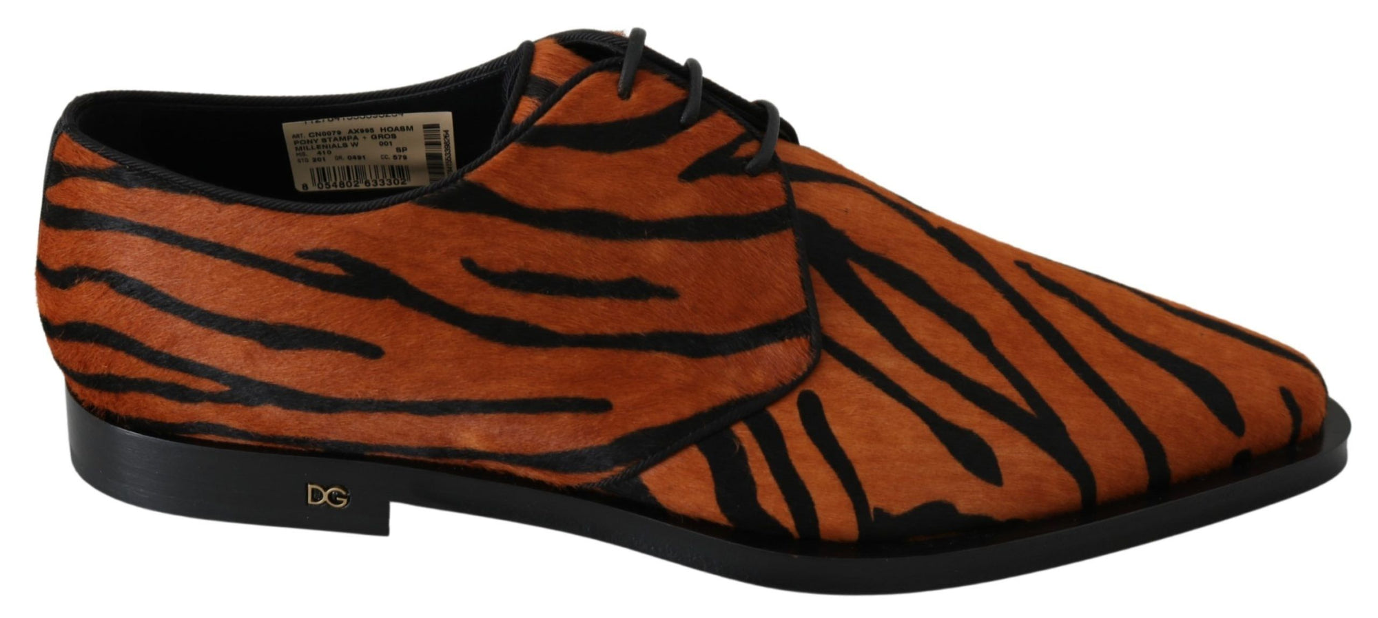 Dolce &amp; Gabbana Orange Pony Hair Formal Dress Broque Shoes