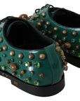 Dolce & Gabbana Green Leather Crystal Dress Broque Shoes