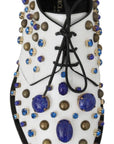 Dolce & Gabbana White Leather Crystals Dress Broque Shoes