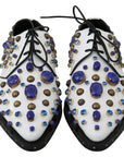 Dolce & Gabbana White Leather Crystals Dress Broque Shoes