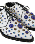 Dolce & Gabbana White Leather Crystals Dress Broque Shoes