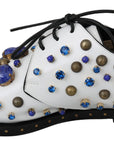Dolce & Gabbana White Leather Crystals Dress Broque Shoes