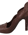 Dolce & Gabbana Brown Floral Crystal Heels CINDERELLA Shoes