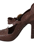 Dolce & Gabbana Brown Floral Crystal CINDERELLA Heels Shoes