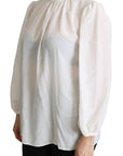 Dolce & Gabbana White Silk Pussy Bow Long Sleeved Top Blouse