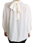 Dolce & Gabbana White Silk Pussy Bow Long Sleeved Top Blouse