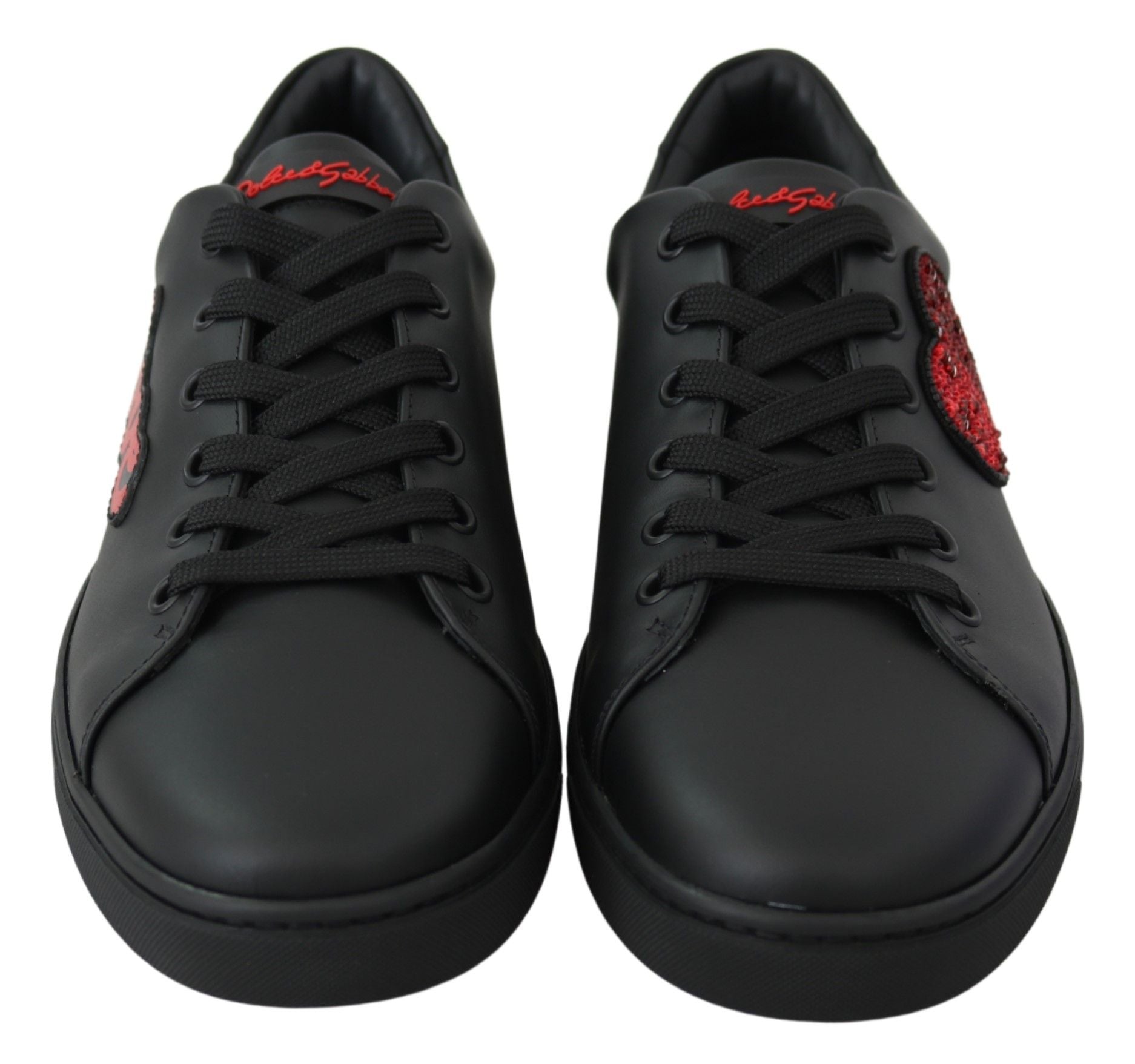 Dolce &amp; Gabbana Black Leather Love Heart Sneakers Womens Shoes