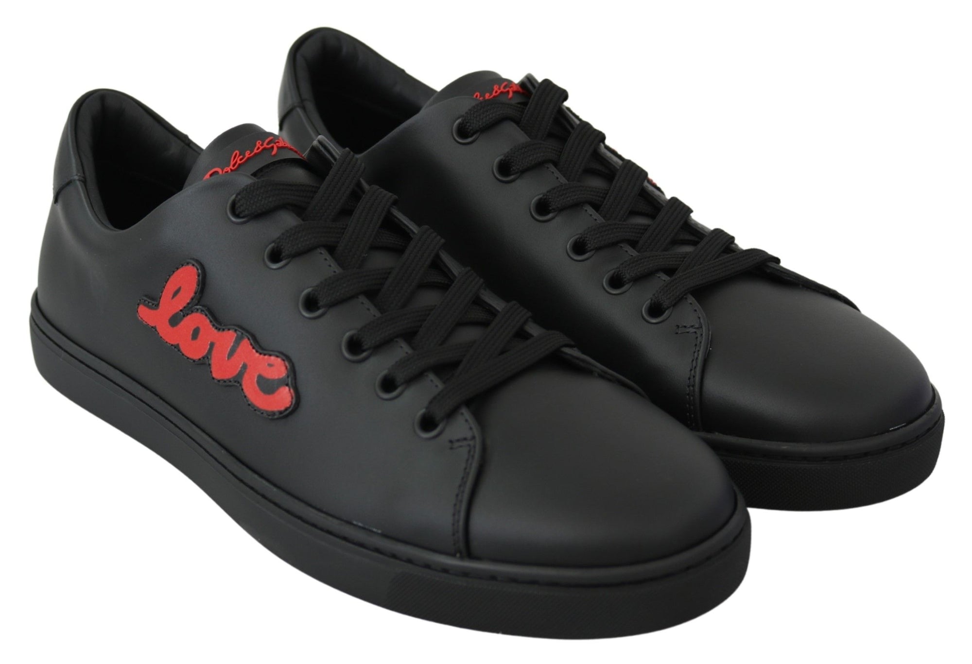 Dolce &amp; Gabbana Black Leather Love Heart Sneakers Womens Shoes
