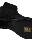 Dolce & Gabbana Black Leopard Short Boots Zipper Shoes