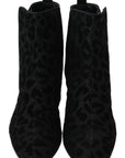 Dolce & Gabbana Black Leopard Short Boots Zipper Shoes