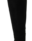 Dolce & Gabbana Black Suede Knee High Flat Boots Shoes