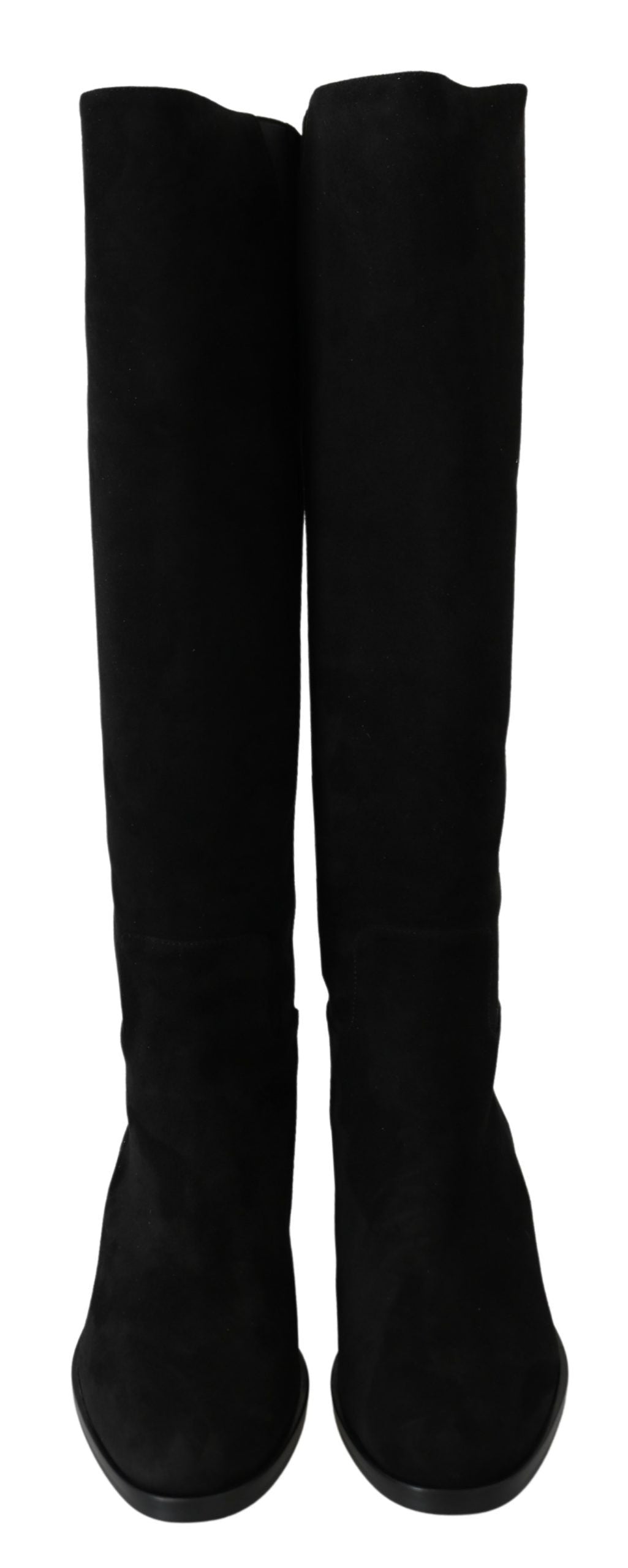 Dolce &amp; Gabbana Black Suede Knee High Flat Boots Shoes