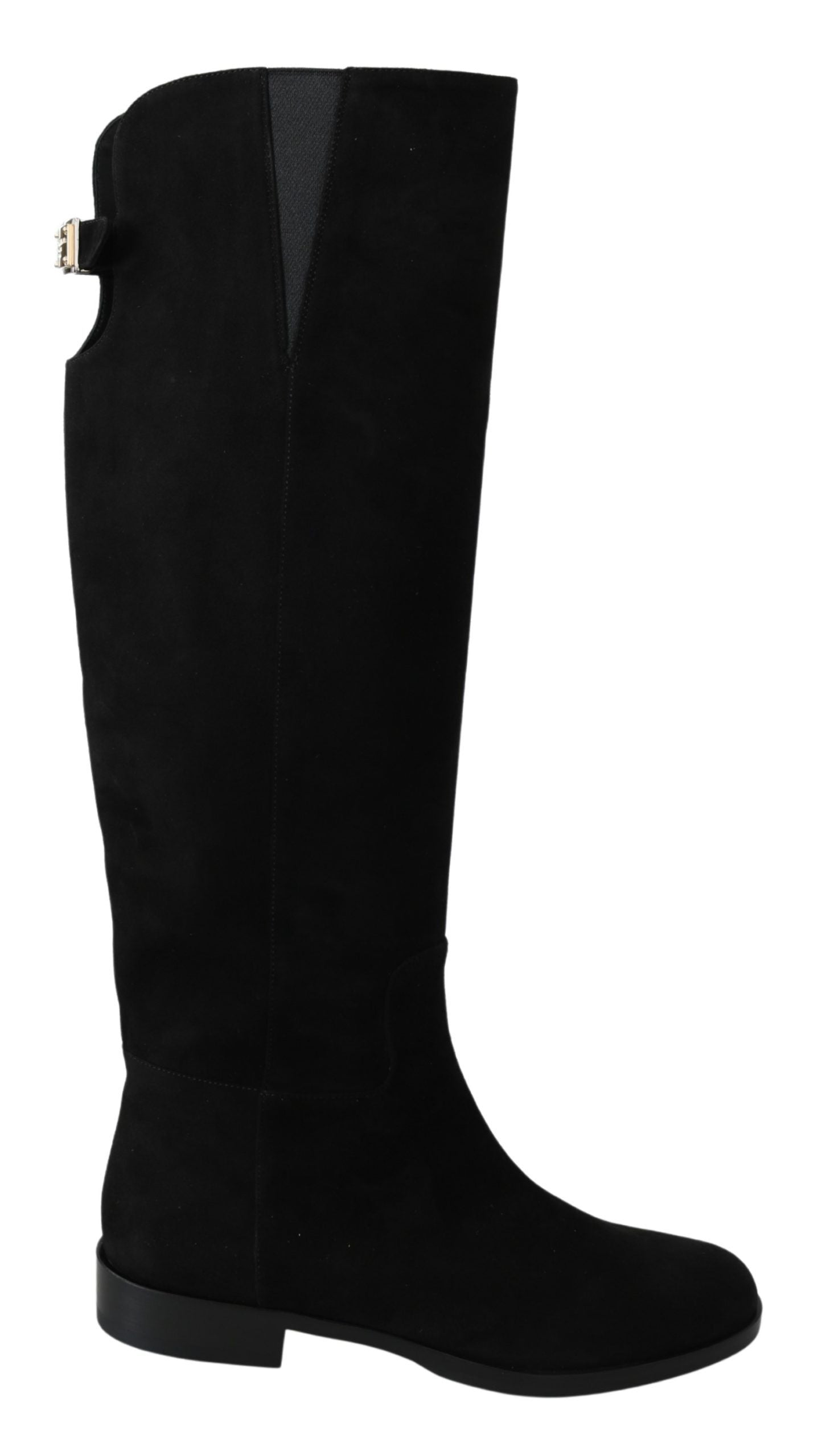 Dolce &amp; Gabbana Black Suede Knee High Flat Boots Shoes
