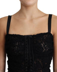 Dolce & Gabbana Black Lace Up Floral Corset Bustier Mini Dress