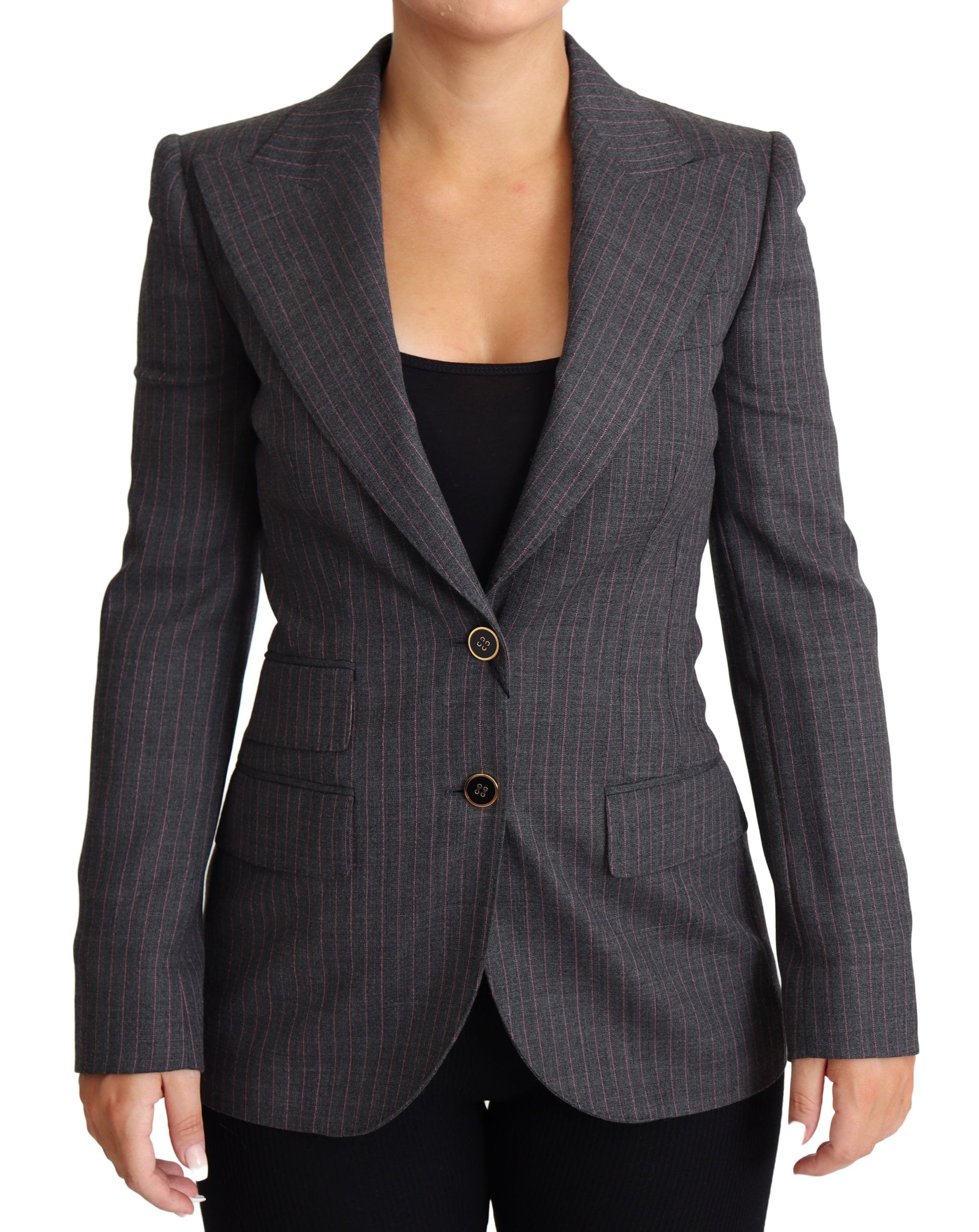 Dolce &amp; Gabbana Gray Single Breasted Fitted Blazer Wool Jacket