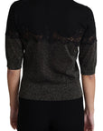 Dolce & Gabbana Black Shiny Lurex Lace Insert Pullover Top