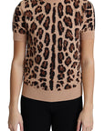Dolce & Gabbana Beige Leopard Print Virgin Wool Turtleneck Top