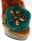 Dolce & Gabbana Orange Leather Crystal Platform Sandal Shoes