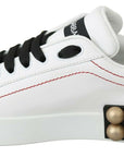 Dolce & Gabbana White Leather Crystal Roses Floral Sneakers Shoes