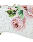 Dolce & Gabbana White Leather Crystal Roses Floral Sneakers Shoes