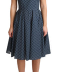 Dolce & Gabbana Blue Dotted Cotton A-Line Gown Dress