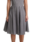 Dolce & Gabbana Blue Beige Geometric Cotton A-Line Dress
