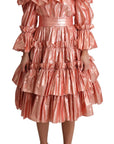 Dolce & Gabbana Pink Ruffled Dress Silk Cotton Gown Dress