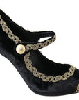 Dolce & Gabbana Black Velvet Gold Mary Janes Pumps