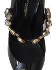 Dolce & Gabbana Black Leather Crystal Shoes Mary Jane Pumps