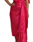 Dolce & Gabbana Dress Pink Fitted Cut One Shoulder Midi Dress