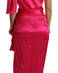 Dolce & Gabbana Dress Pink Fitted Cut One Shoulder Midi Dress