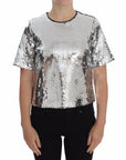 Dolce & Gabbana Silver Sequined Crewneck Blouse T-shirt Top