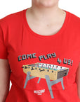 Moschino Red Cotton Come Play 4 Us Print Tops Blouse T-shirt