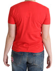 Moschino Red Printed Cotton Short Sleeves Tops Blouse T-shirt