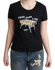 Moschino Black Cotton Come Play 4 Us Print Tops T-shirt