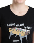 Moschino Black Cotton Come Play 4 Us Print Tops T-shirt