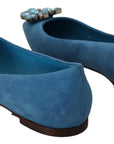 Dolce & Gabbana Blue Suede Crystals Loafers Flats Shoes